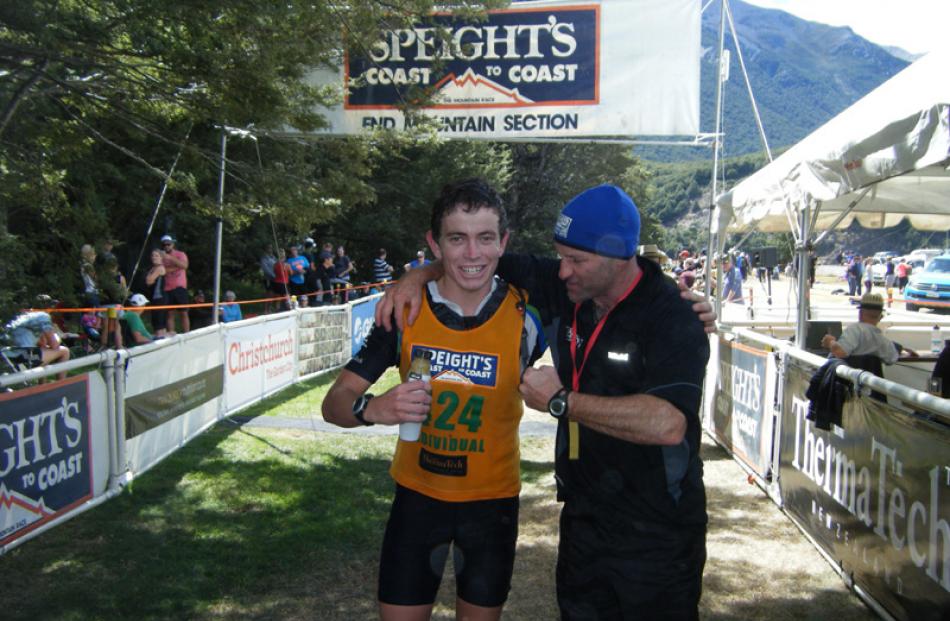 James Faulkner (17) of Roncalli College, Temuka, with nine time Longest Day champion Steve Gurney.