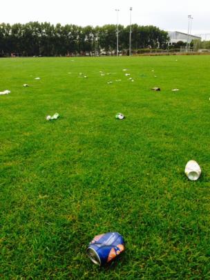 Bottles and cans on Logan Park