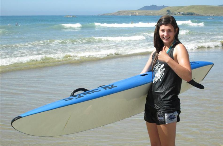 Catlins Area School pupil Jessica Shand-MacPherson (17) enjoys a surf life-saving session at Kaka...