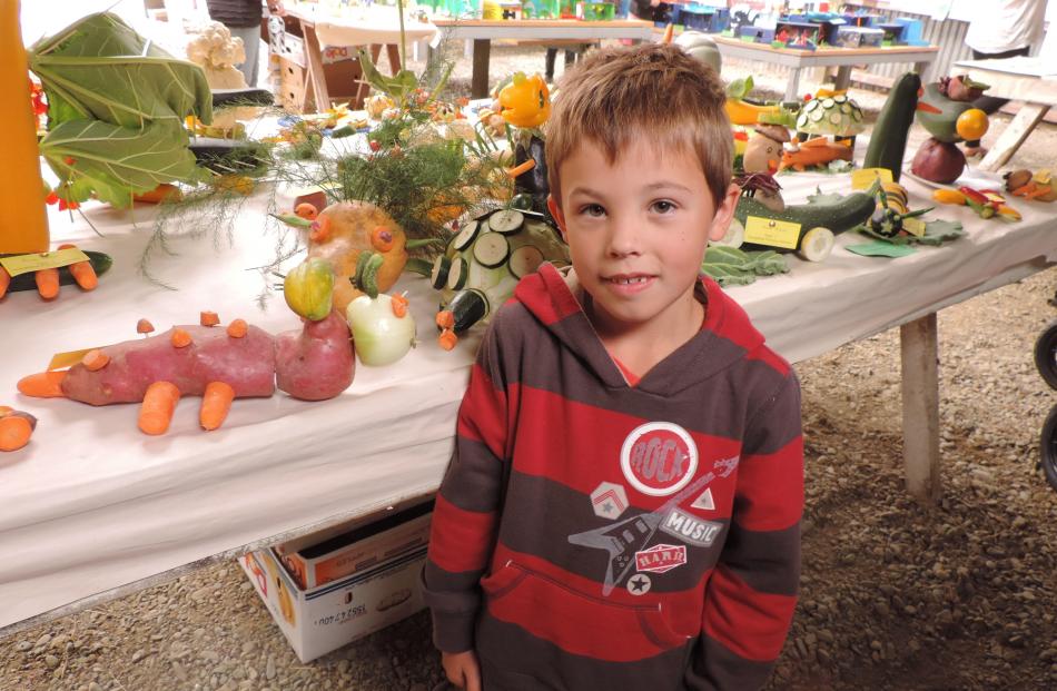 Geraldine Primary School pupil Hunter Wilson (6) poses with Brownie, a creation he made from...