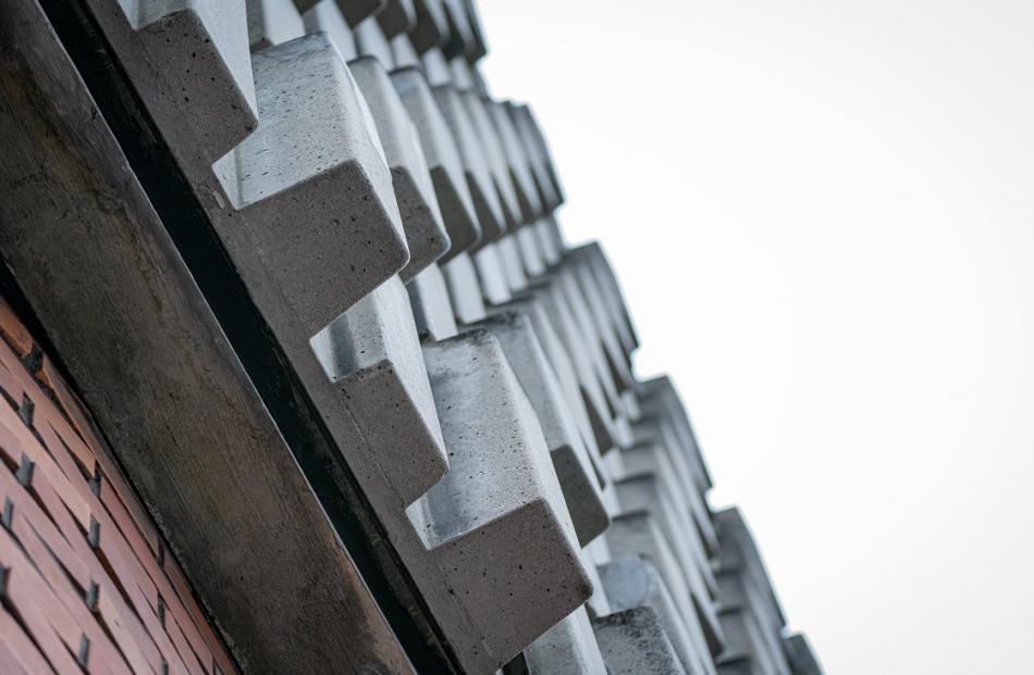 A section of the fluted precast facade.