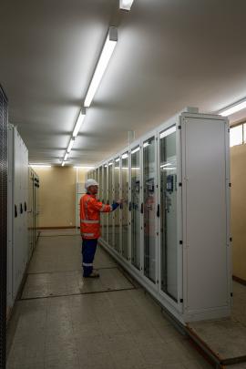 Protection relay panels in the control room.