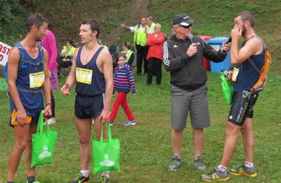 Richard Ford, of Drummond, chats with fellow Miner's Trail runner Geoff Williamson, of Dunedin,...