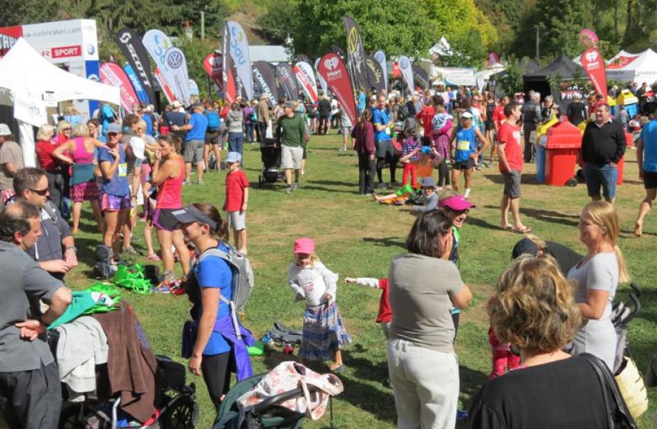 The temporary village which formed around the 2014 Motatapu finish line on Butlers Green,...