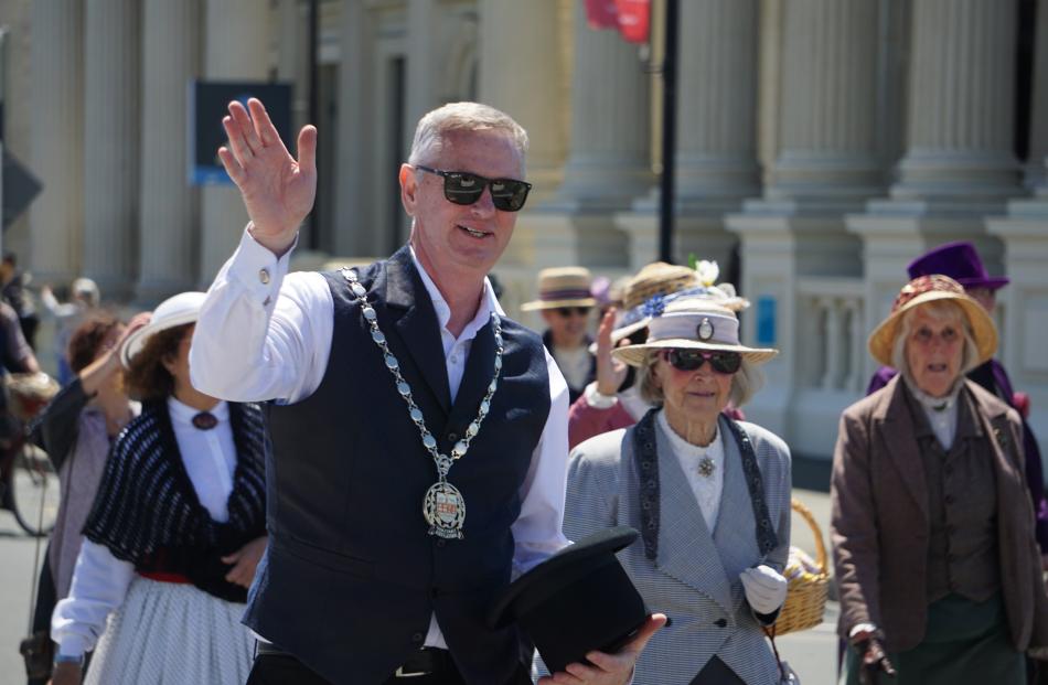 Waitaki District Mayor Gary Kircher waves to his fans.