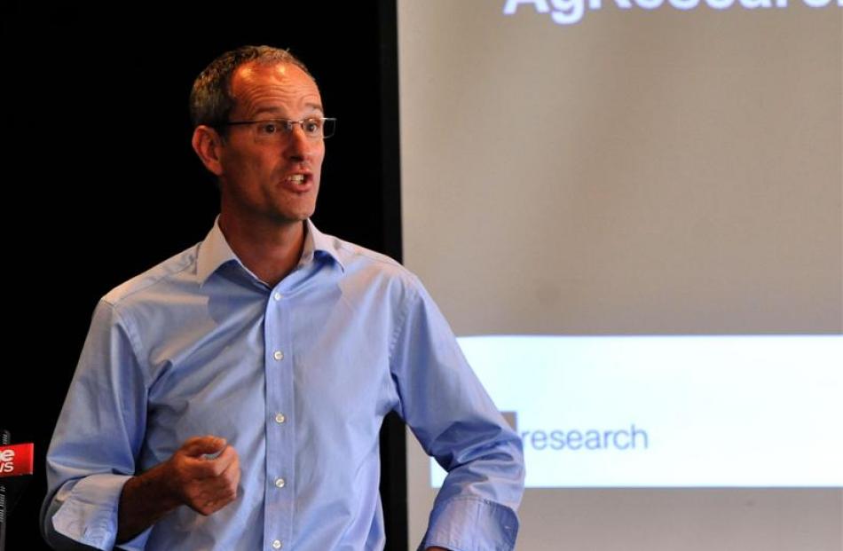 AgResearch chief executive Dr Tom Richardson is pictured addressing the crowd. Photos by Craig...