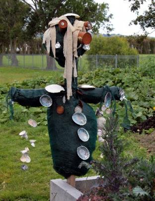 A Tangaroa-themed scarecrow proves an effective deterrent at the Bathgate Park School Community...