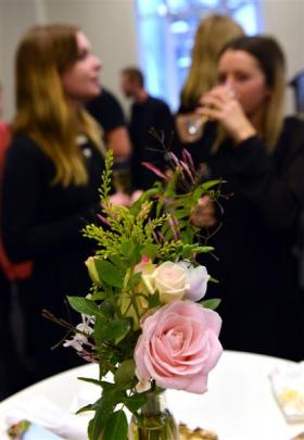 A bouquet adorns a table.