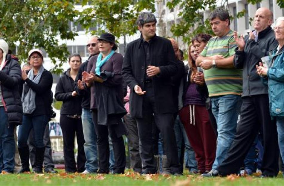 The crowd at a protest in the Octagon against synthetic cannabis. Photo by Peter McIntosh.