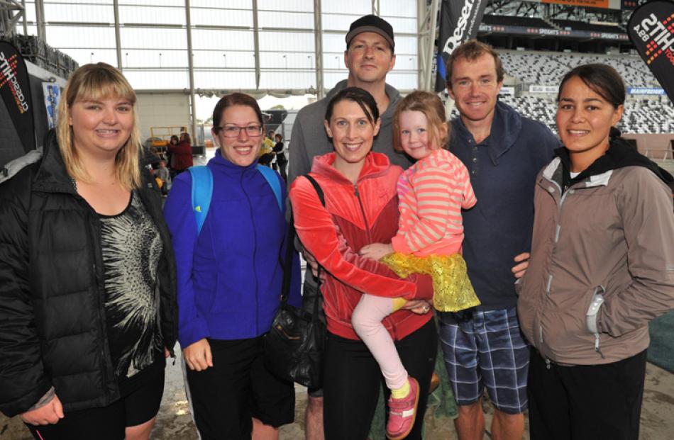 Hayley Ensor, Nicola Herbert, Daniel and Zoe Hobson with their daughter Abigail (3), Stafford...