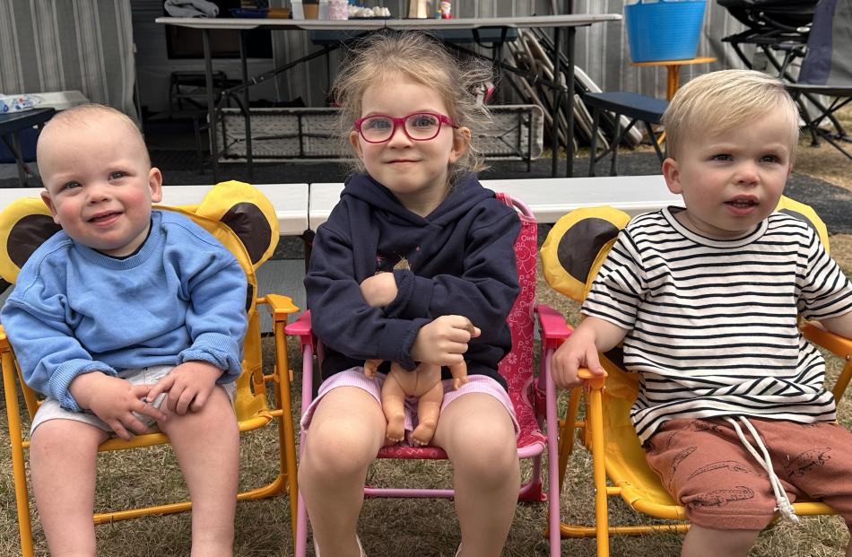 Camping fun ... At the Omarama Top 10 Holiday Park are (from left) Ronnie Kingan, 13 months, of...