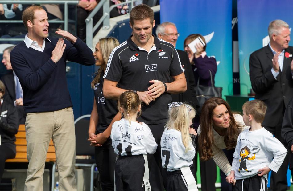 Prince William signals a time-out during the rippa rugby at Forsyth Barr Stadium.