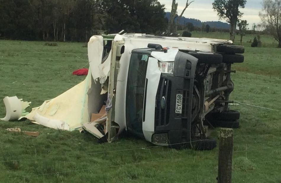 This campervan crumpled when it was blown into a paddock near Whataroa on the West Coast. Jackie...