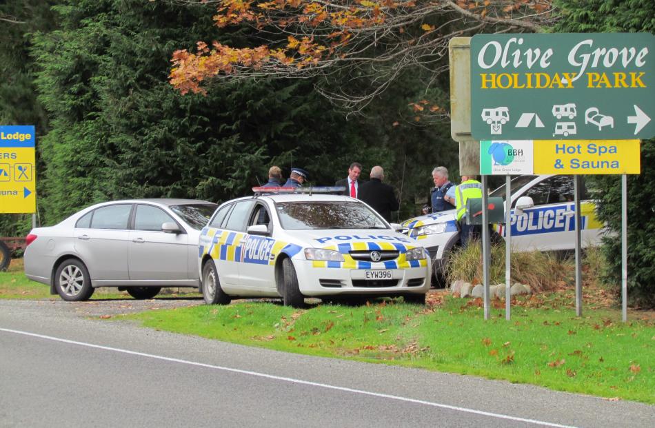 Police outside the Olive Grove accommodation and camping ground at Waianakarua where the body of...