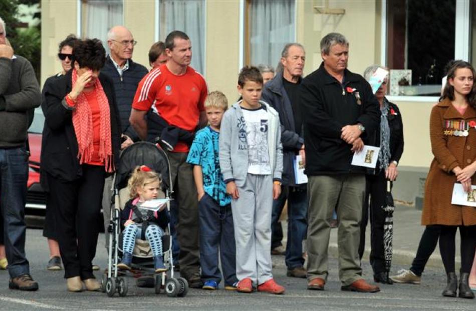 Families attend the Outram Anzac service.