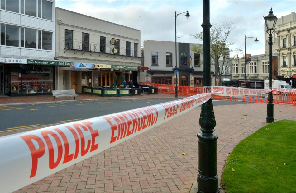 A cordon has been placed around much of the lower Octagon. Photo by Gerard O'Brien