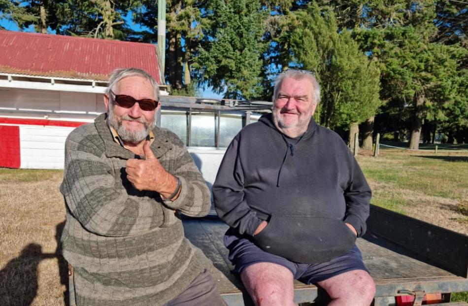 Ross Smith, left, and Derek Anson, right, spent the night at the evacuation centre at Kirwee...