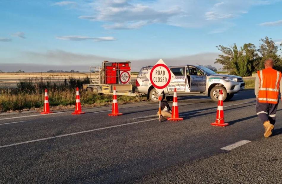 Roadblocks are in place and people have been asked to stay away. Photo: RNZ / Niva Chittock