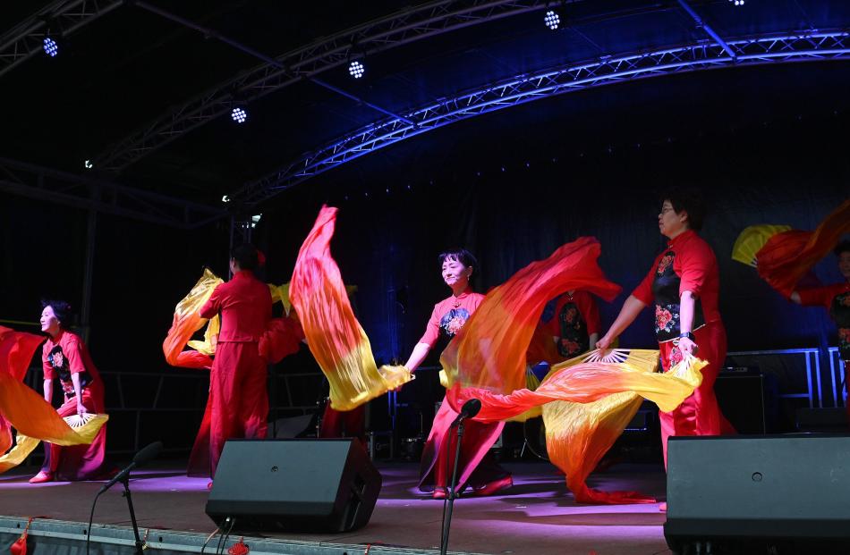 A dance troupe of members of the Dunedin Senior Chinese Association perform.
