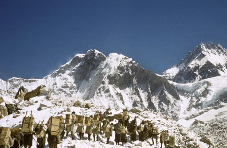 The expedition heads up Mt Everest from base camp.