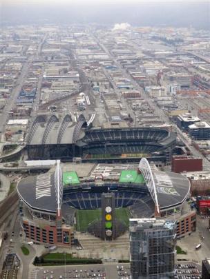 Link Field, home of the Seattle Seahawks, in the foreground, and SafeCo Field behind it with its...