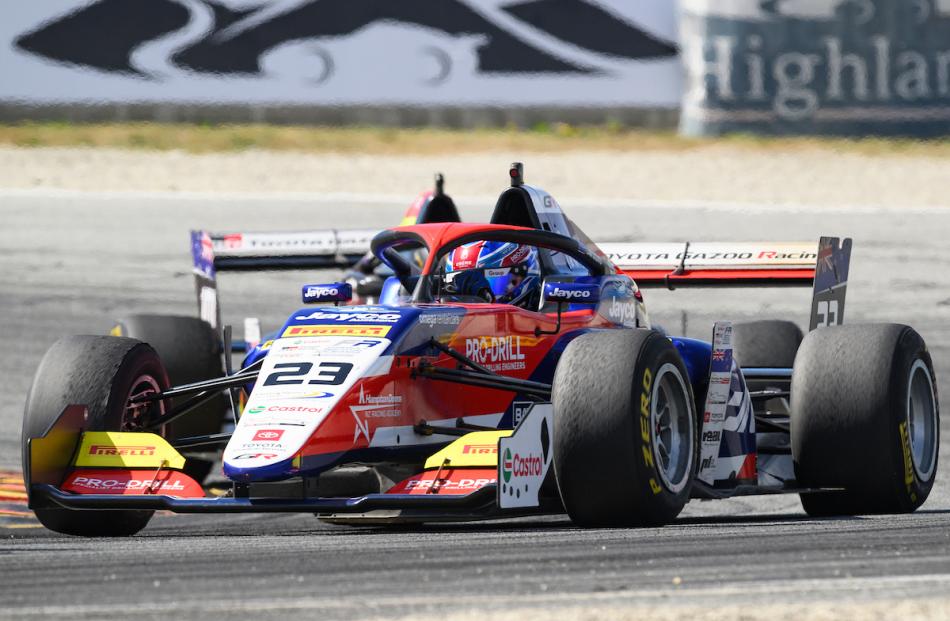 Eventual New Zealand Grand Prix winner Liam Sceats lifts the pace.