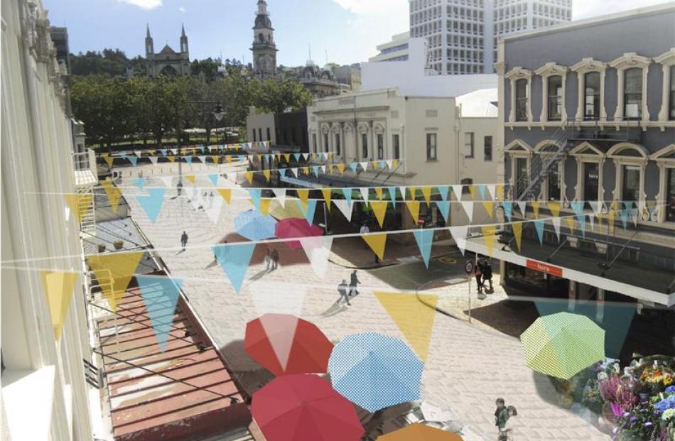 An artist's impression of what a pedestrian zone in lower Stuart St and the Octagon might look...