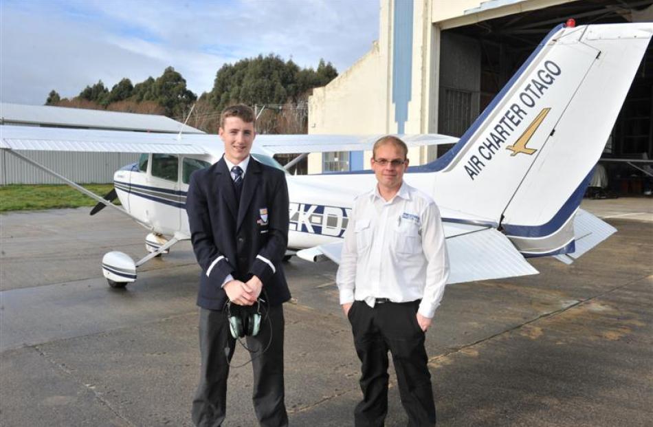 Otago Aero Club pilot Andrew Lord and Otago Boy's High School pupil Dylan Buttar-Scurr (16) with...