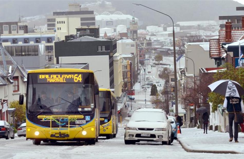 Buses stuck on High St in Dunedin yesterday.