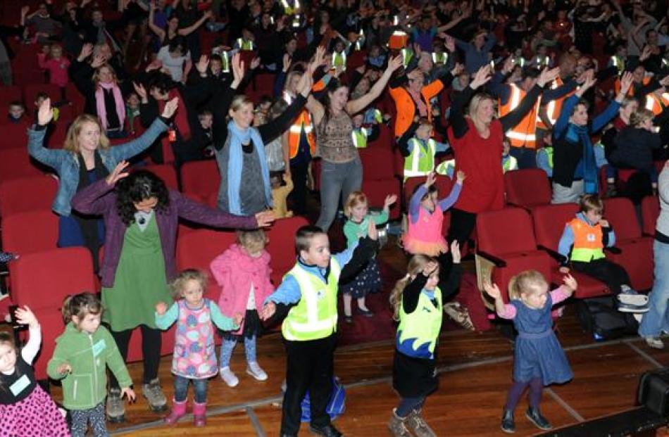 Dunedin school pupils rehearse Mamma Mia! at the Regent Theatre yesterday,  following the lead of...