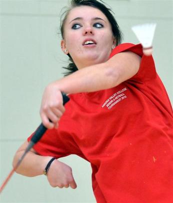 Jess Spinoglio (Kaikorai Valley College) demonstrates her badminton skills at the Bayfield High...