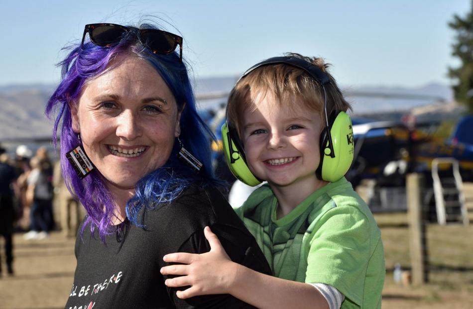 Jazz and Leo, 3, Inglis, from Oamaru, take in the sights and sounds yesterday.