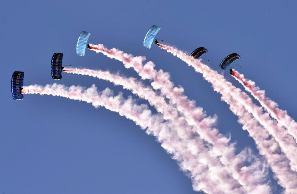 Kiwi Blue parachutists from the RNZAF parachute support and training unit put on a display at...