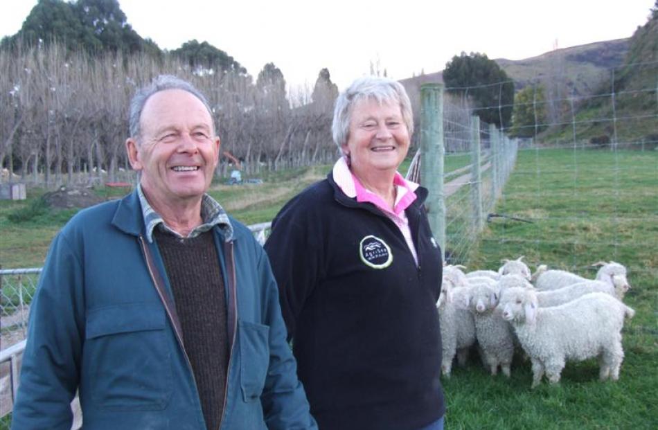Angora breeders Bill and Irene Campbell on their farm at  Roxburgh. Photo by Sally Rae.