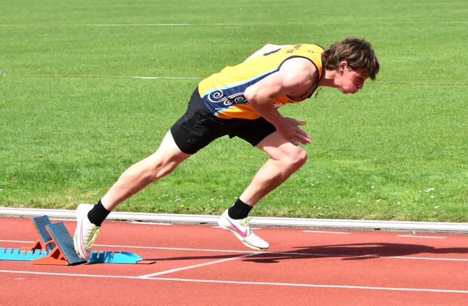 Blake Dalton (Taieri College) sprints to glory at the Otago athletics championships at the...