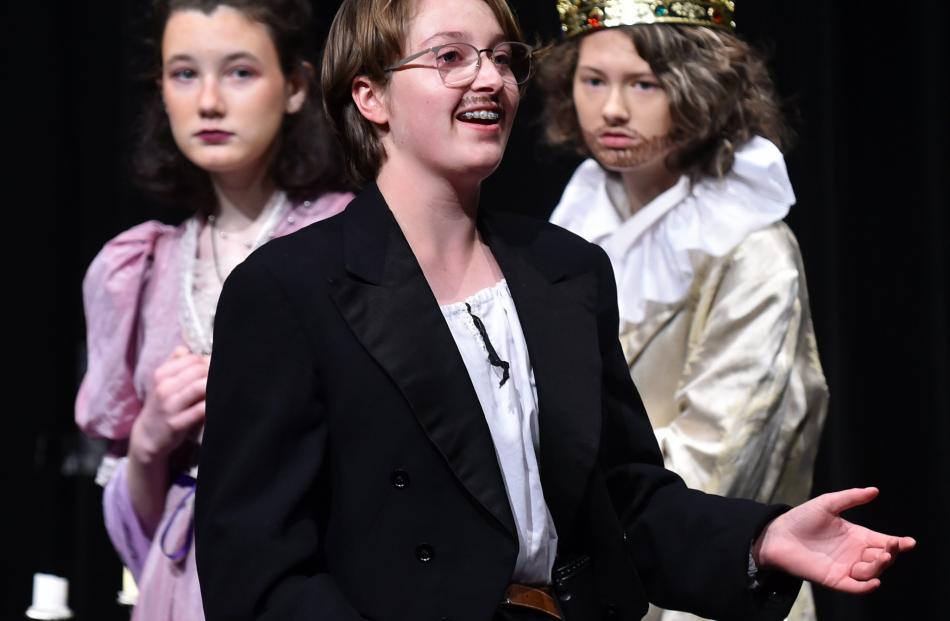 Danielle Daley, as Laertes, delivers her lines, watched on by Kara Pullar (left), as Queen...