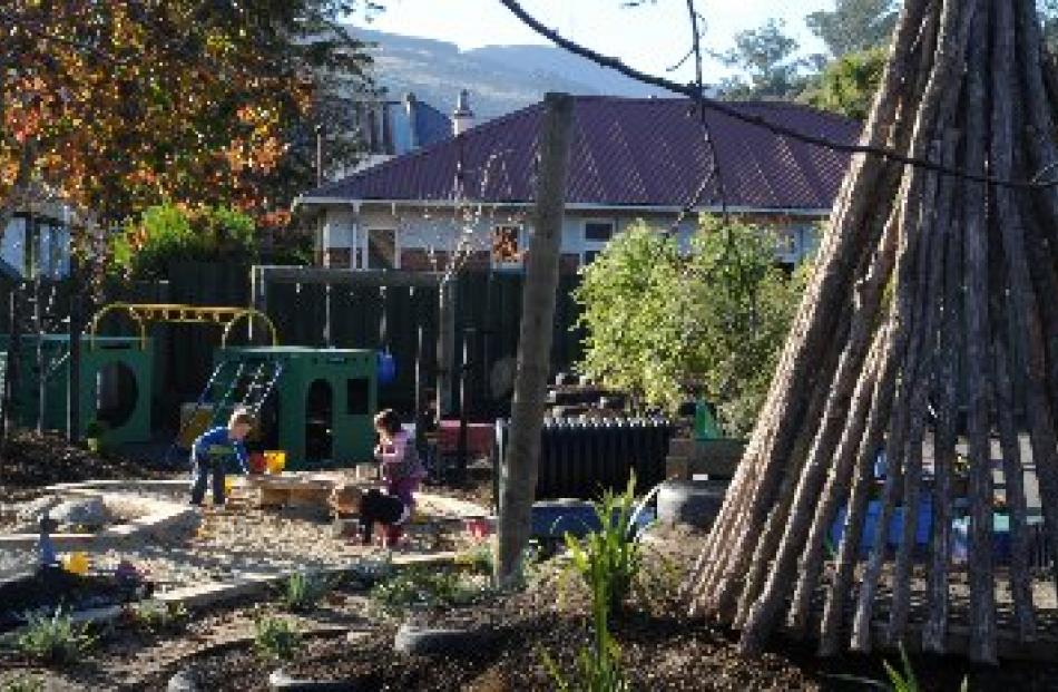 Manuka poles are used in teepees and forts in the outdoor play area that was developed around...