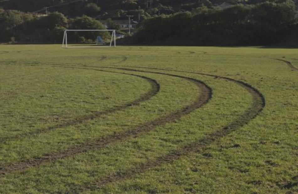 The damaged pitch as it was on Sunday.