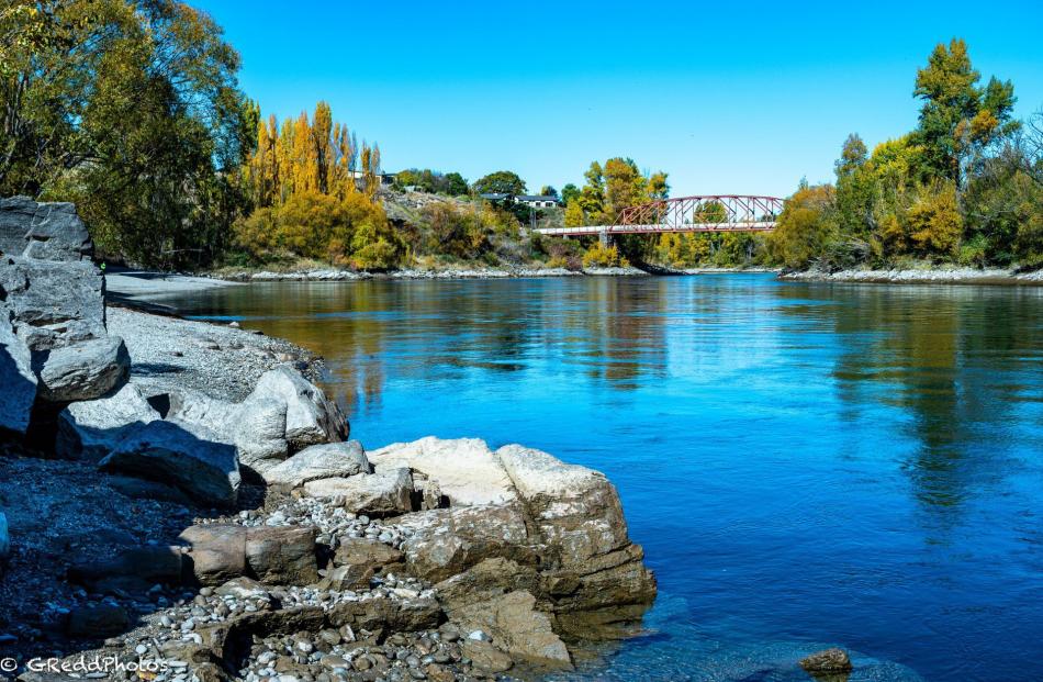 The inspiration for Otago’s sporting colours? Blue and gold on a blue sky day, downstream from...