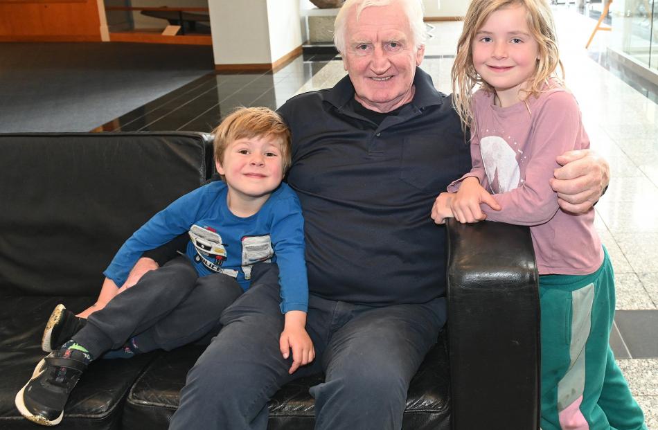 Peter Brennan, of Ireland, with his grandchildren Finn, 4, and Daisy 6, Brownlie, of Kuri Bush.