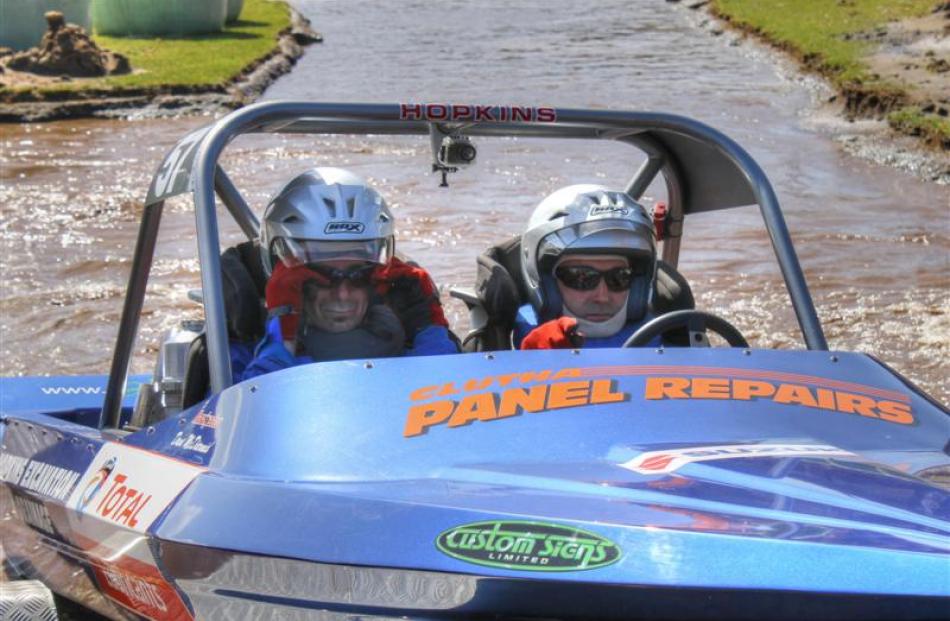 Jetsprint driver Dave Hopkins (right) and  navigator Dave McDermit race at Mount Maunganui in...