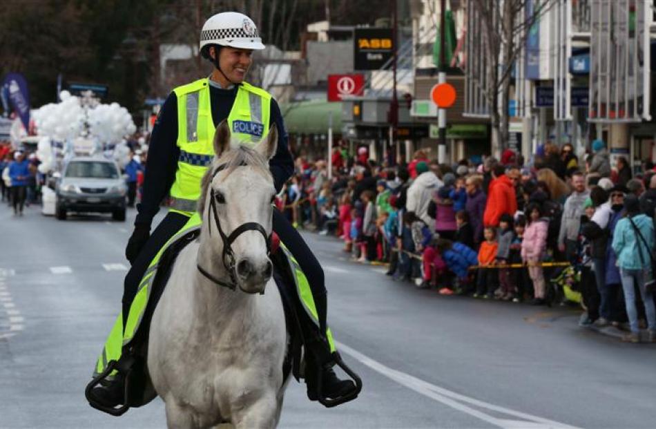 Sergeant Kate Pirovano, of Queenstown, on horseback during the parade.