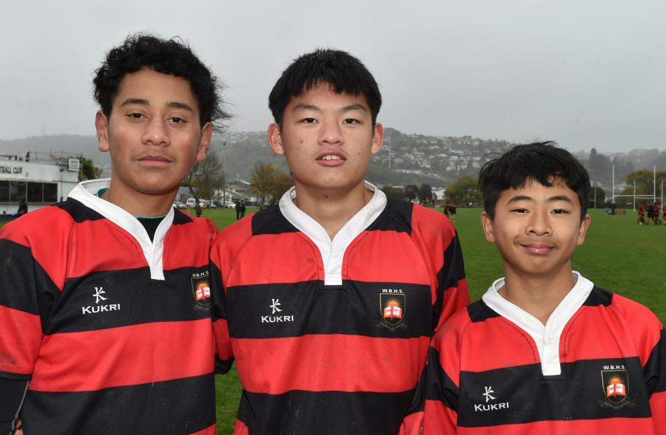 Waitaki Boys’ High School pupils Sekona Taueli, 14, Pepper Channamsin, 13, and Taichi Yamasaki, 14.