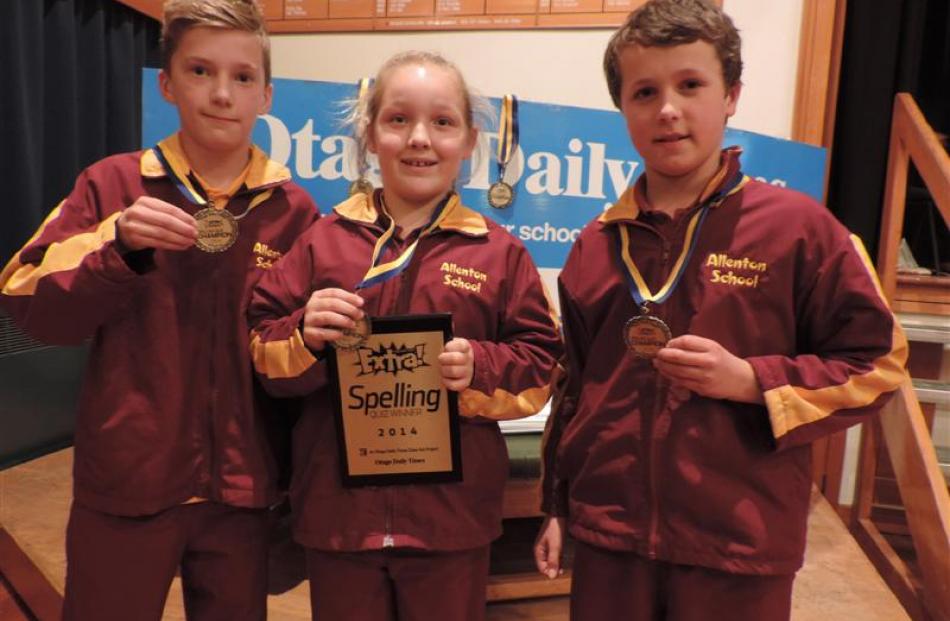 Winners of the years 5 and 6 contest,  Allenton School (from left)  Blake Farr (10), Emily Milner...