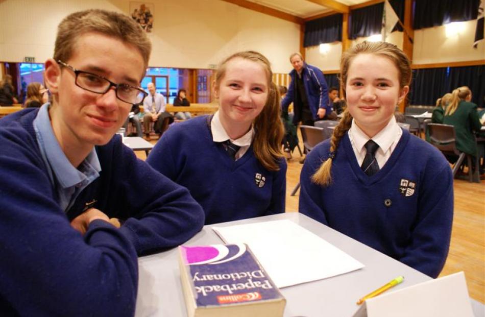 Opihi College pupils (from left) Caleb Rippin (14), Hayley McLean (13) and Lucy Cooper (13)...