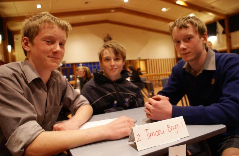 Twins William (left) and Thomas (right) Valentine and Nick Cummings (all 13) represent Timaru...