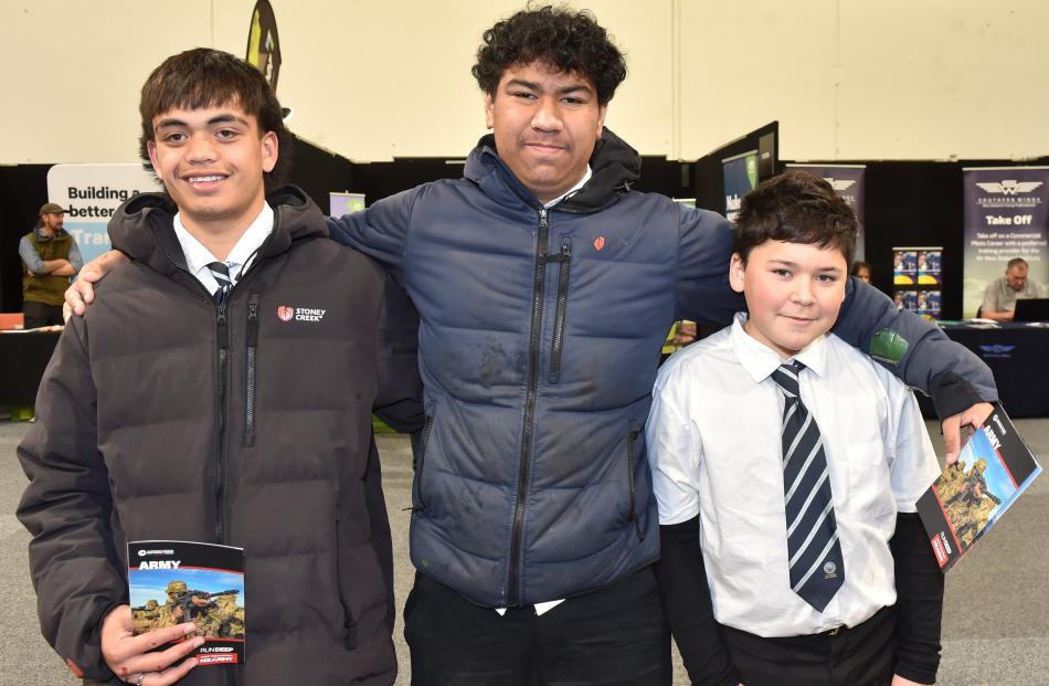 Maniototo Area School pupils Latrell Houpapa, Jack Kiri Kiri and Phoenix Tauakume, all 15, of...