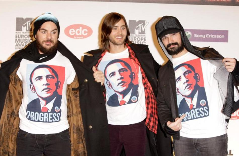 From left, Shannon Leto, Jared Leto and Tomo Milicevic, members of the US band 30 Seconds to Mars...