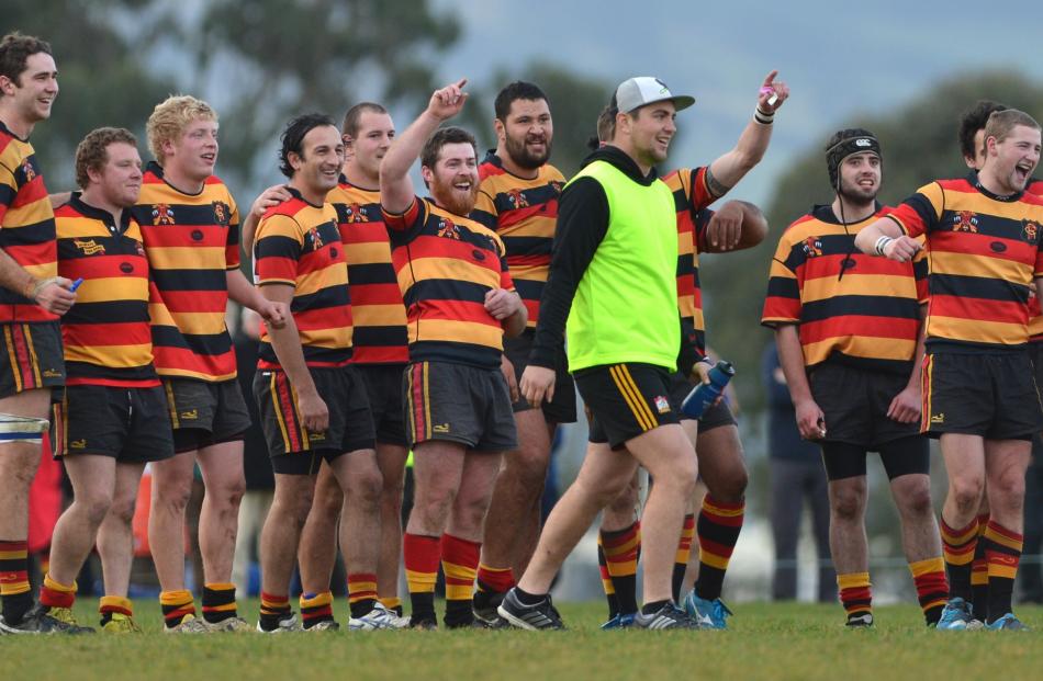 Zingari celebrate after the  Premier Rugby match Dunedin against Zingari at Montecillo. Photo by...