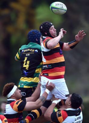Zingari-Richmond stalwart Chris Bell competes with Green Island lock Tim Heller in Bell’s 300th...